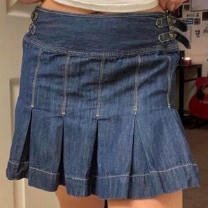 dark denim pleated skirt
